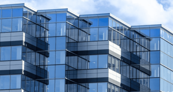 Modern building with sleek blue windows