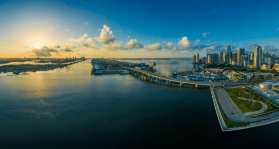 Aerial view of Biscayne Bay in the morning