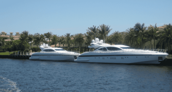 Mega-yachts moored in a residential canal in Fort Lauderdale
