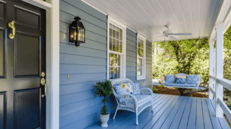 Cozy Front Porch, In Blue And White Tones