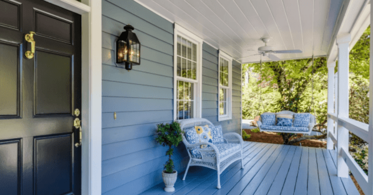 Cozy Front Porch, In Blue And White Tones