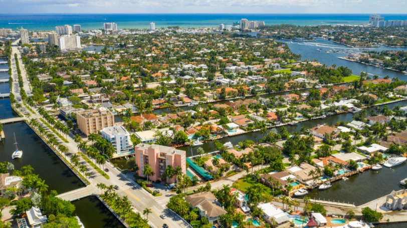 Aerial View Of The Fort Lauderdale's Waterfront Residential Neighborhood