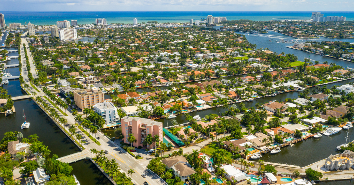Aerial View Of The Fort Lauderdale's Waterfront Residential Neighborhood