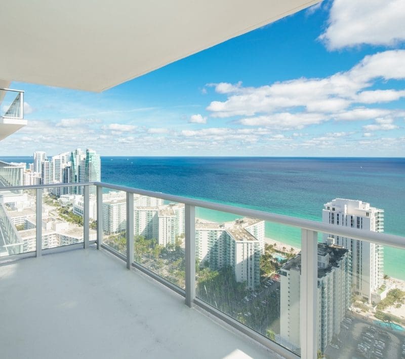 Sunny ocean view from the terrace of a high end condominium