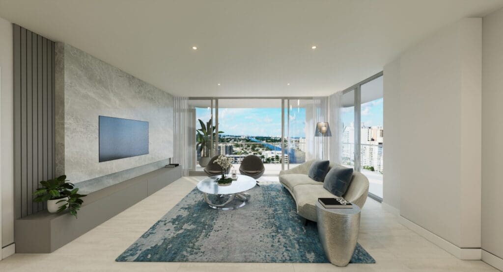 Living Room 3000 Waterside | New Construction Condo In Fort Lauderdale
